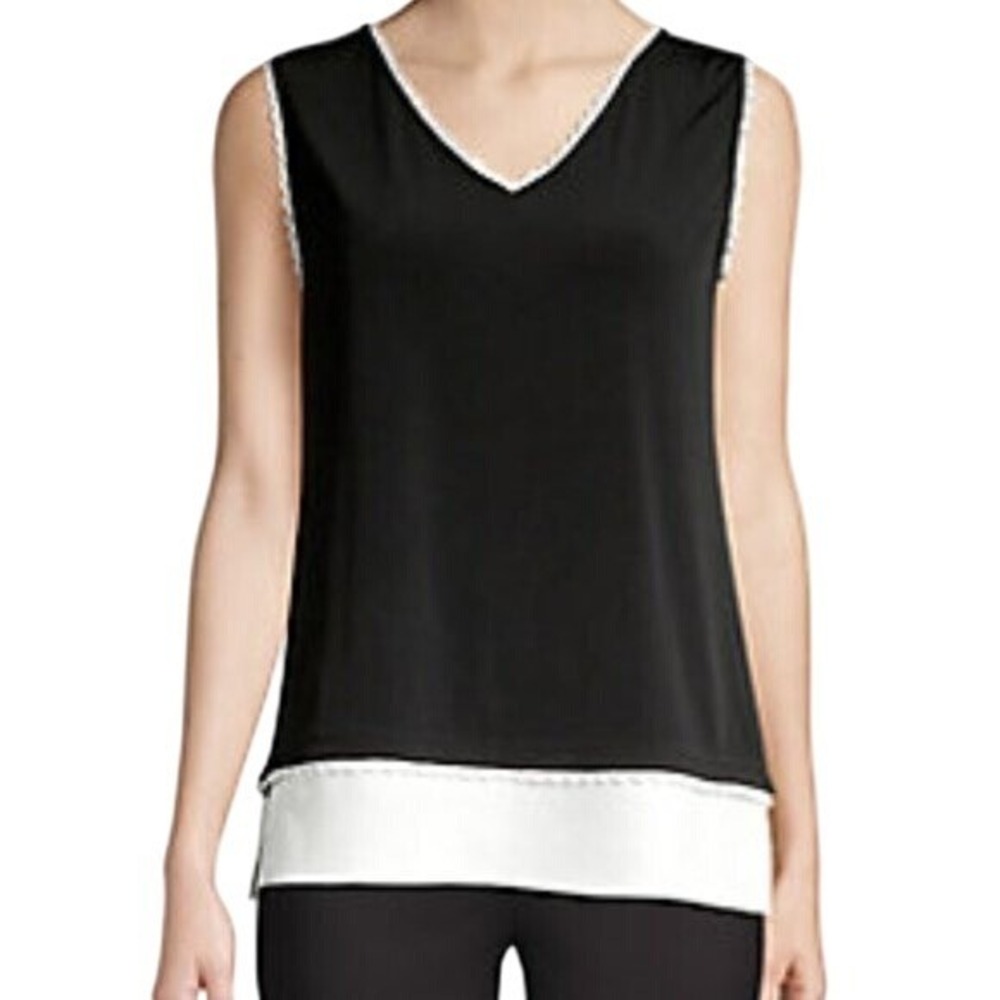 Karl Lagerfeld Paris Eyelet Trim Sleeveless Tank Size Medium Black White Top